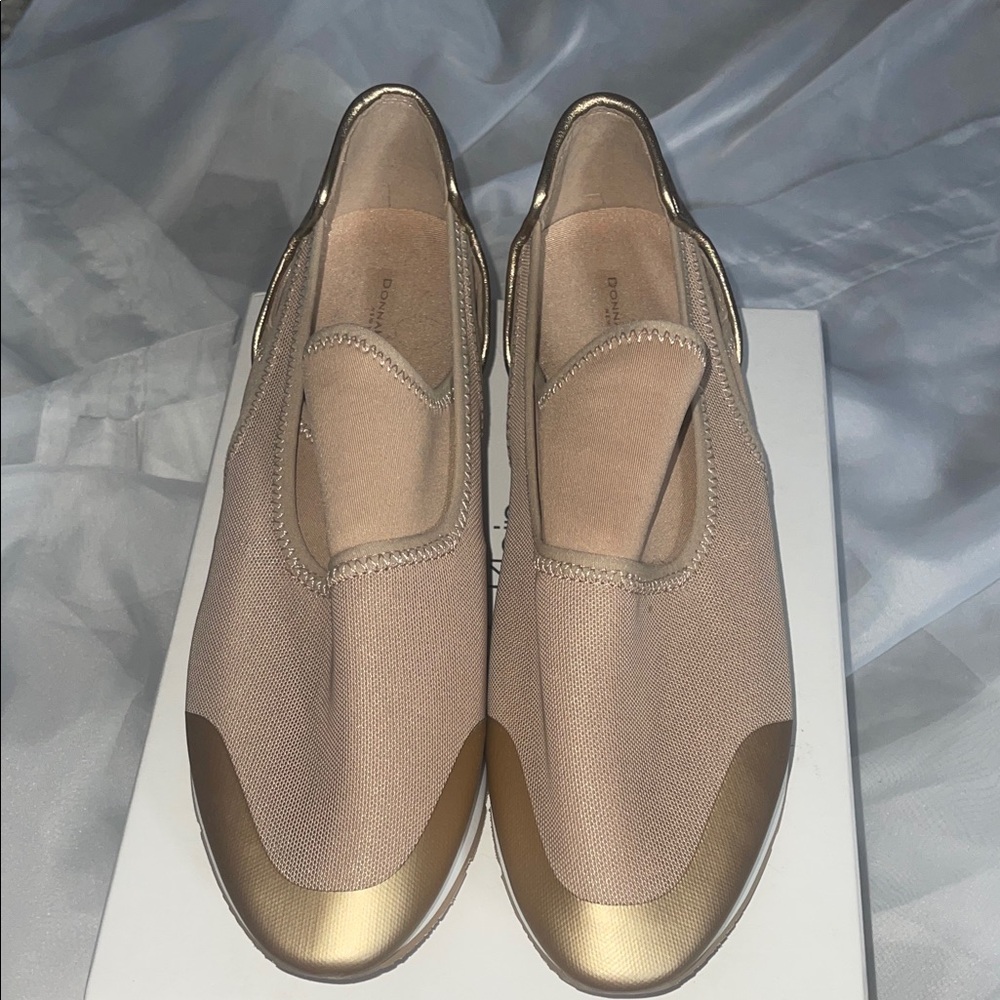 Donna Karan Beige and Gold Sneakers
